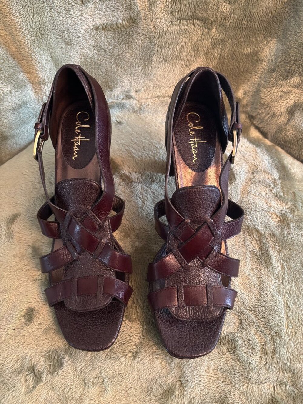 Cole Haan Nike Air Brown Leather Platform Sandals (Women's Size: 10 US)